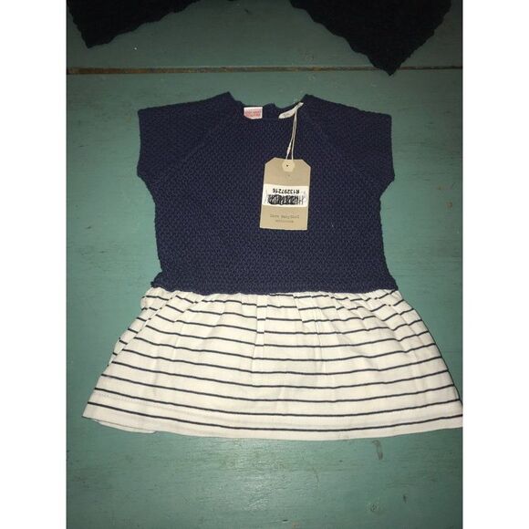 Zara Baby Girl size 6/9 Month blue and white striped Dress Tunic - Picture 1 of 3